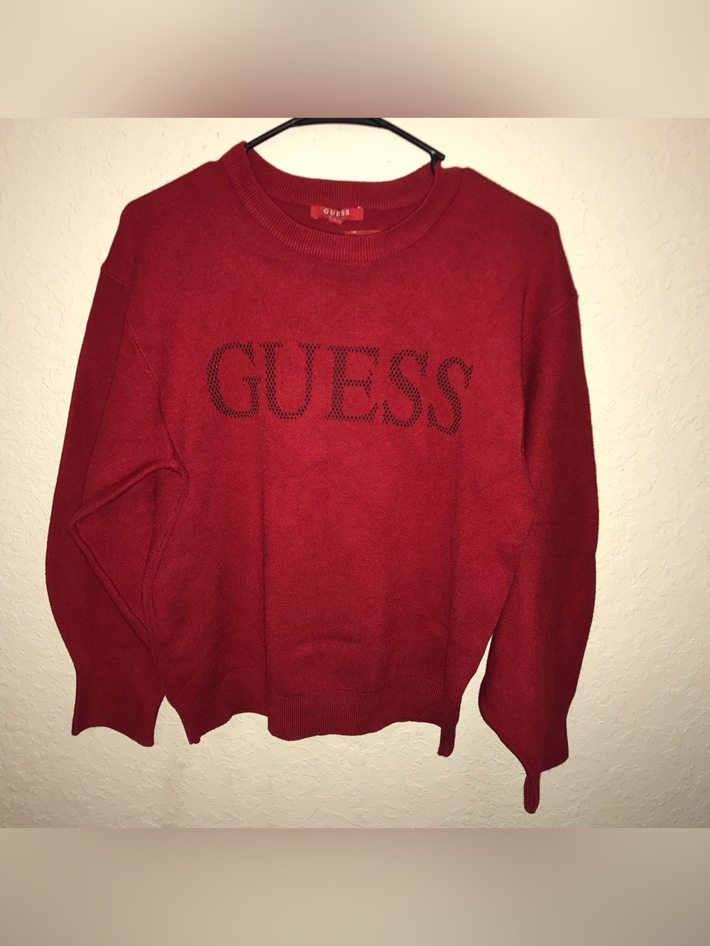 NWT GUESS Red Logo Sweater Women’s Large Crewneck Pullover Graphic